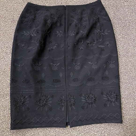 Nygard Collection Black Beaded and Embroidered Skirt Size 10 - Picture 2 of 5